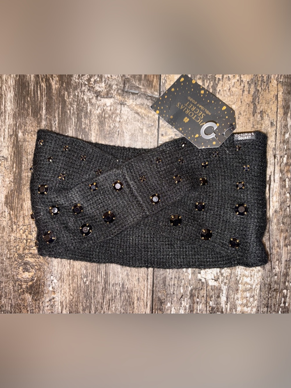 Victoria's Secret Black Knit Jeweled Headband